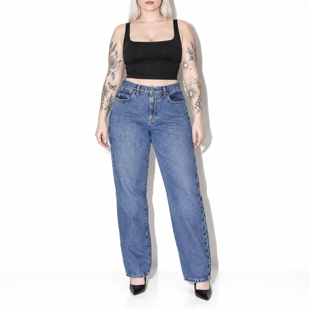 00s Vintage Tommy Hilfiger Boyfriend Jeans Womens 8 Blue Dark Stone Wash Denim